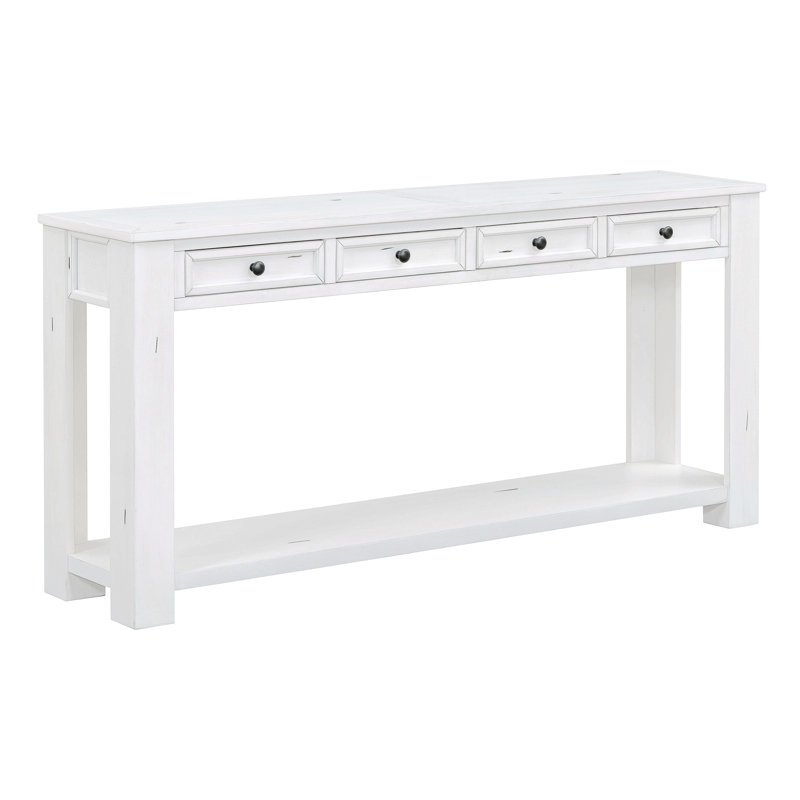 Console / canapé avec tiroirs de rangement et tablette inférieure pour le vestibule, Blanc antique