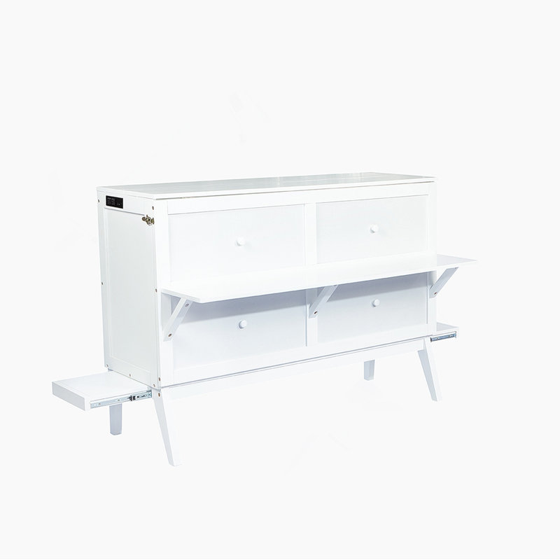 Lit escamotable avec port USB et tablettes amovibles de chaque côté, lit escamotable en pin massif pour bureau personnel, chambre d'amis