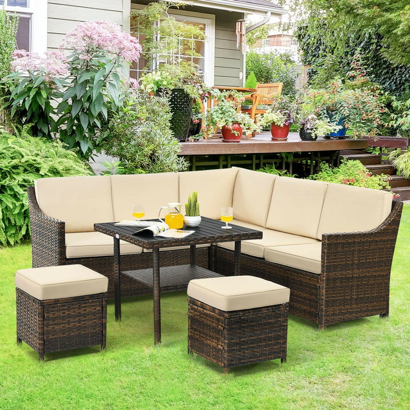 Ensemble de conversation modulaire en rotin avec coussins 6 pièces Gurule