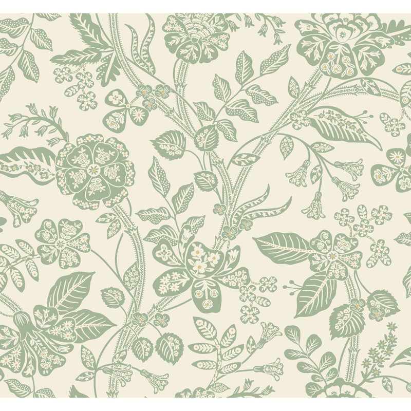 Papier peint bleu et blanc Gracie Garden, Green