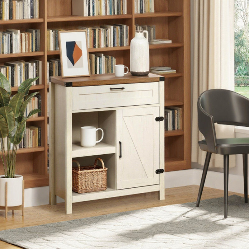 Armoire décorative rustique avec porte de grange, buffet de ferme avec beaucoup de rangement, parfaite pour la cuisine et les salles à manger.