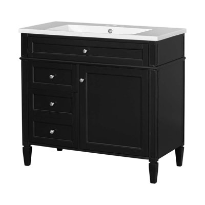 Meuble-lavabo 36 po avec lavabo supérieur, meuble-lavabo moderne avec 2 tiroirs et tiroir escamotable, meuble-lavabo simple