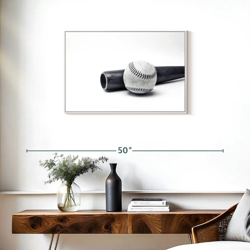 Baseball et batte, Cadre flottant blanc, 31 po x 21 po