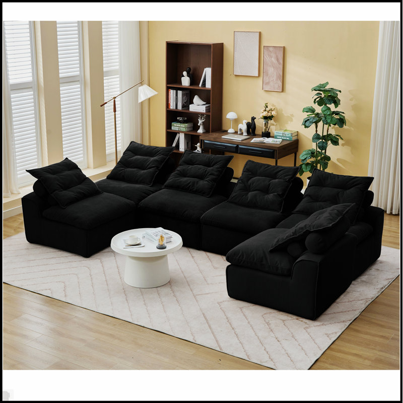 Canapé modulaire sans accoudoirs avec accoudoirs lombaires en velours côtelé sans accoudoirs pour lecture et détente à 6 places