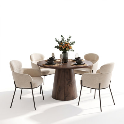 Ensemble de table de salle à manger extensible ronde à ovale avec fauteuils rembourrés