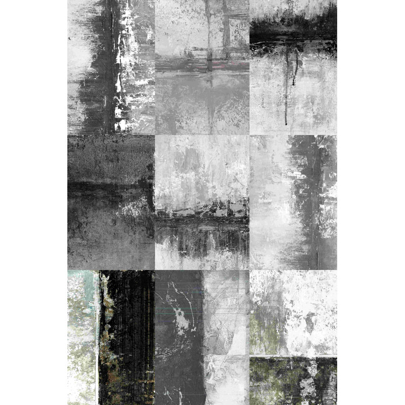 «Greige Abstract Blobs», peinture sur toile tendue, H 30 po x l 20 po