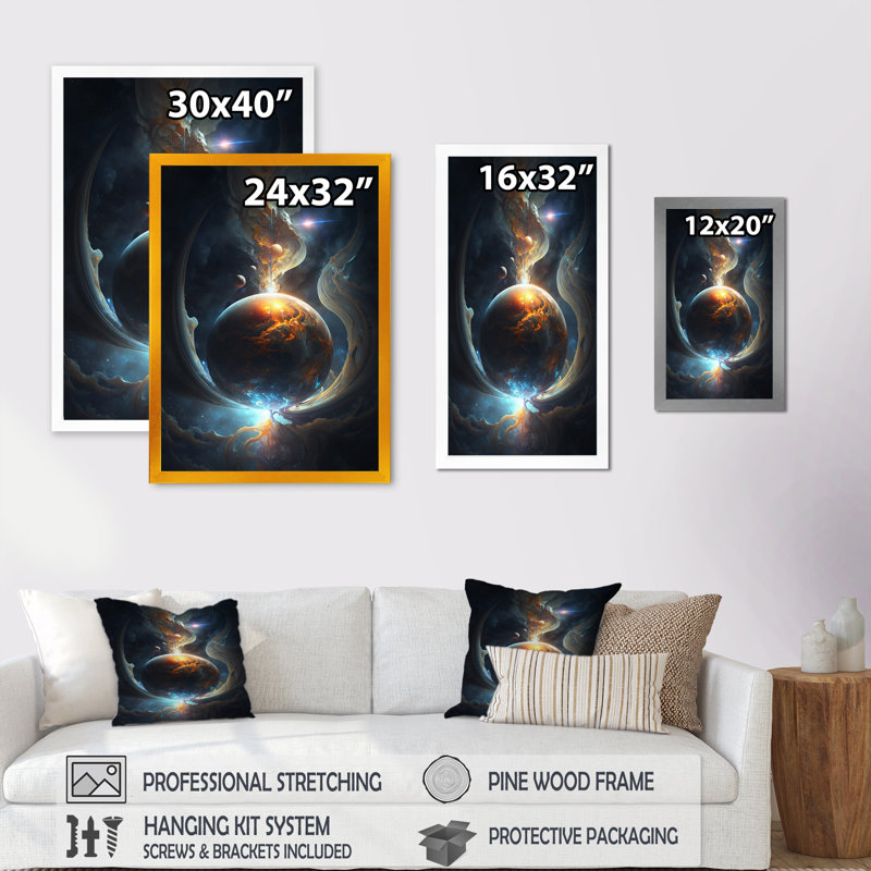 Planète fusion profonde IV - Planète fusion IV - reproduction sur toile, H 20 po x l 12 po x P 1 po, Cadre photo noir