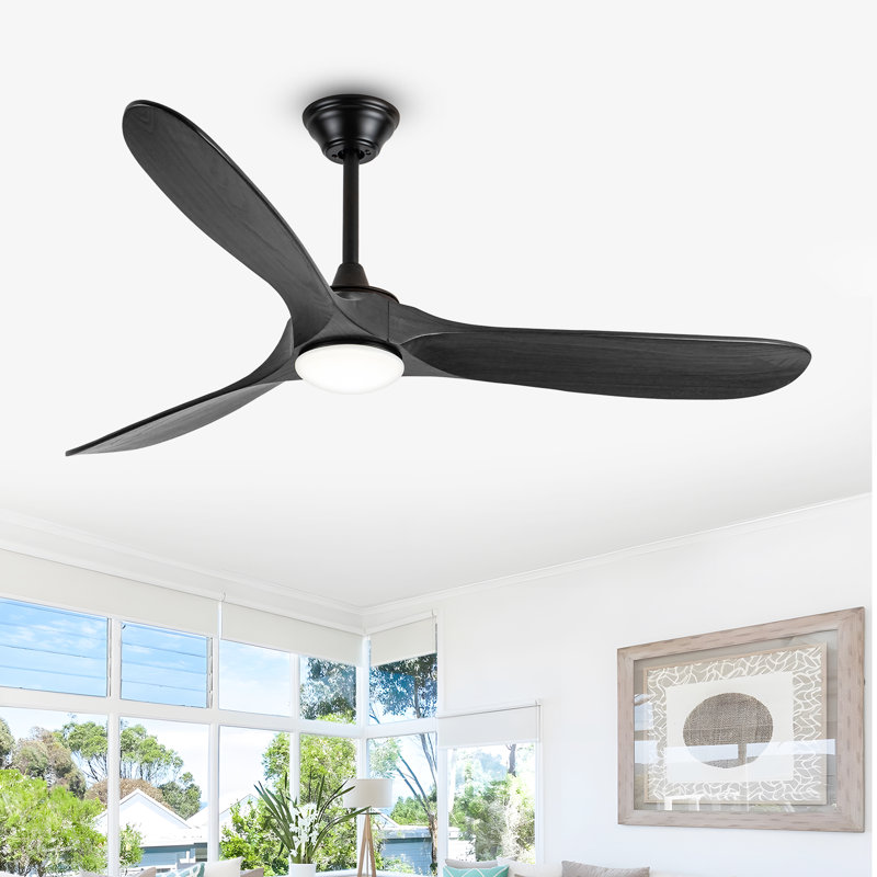 Ventilateur de plafond en bois massif de 52 pouces avec lumière et télécommande, ventilateur de plafond de style ferme moderne, pales en bois massif de style hélice, moteur CC réversible silencieux, lumière DEL à intensité variable en 3 températures de couleur pour le salon, la salle à manger et les espaces intérieurs.