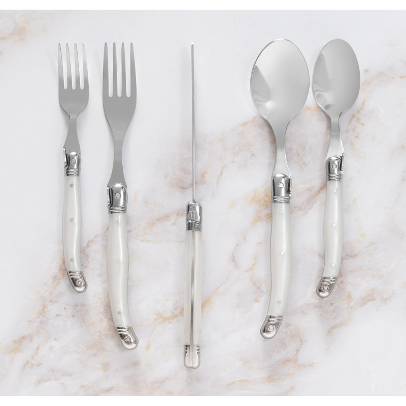French Home Laguiole Stainless Steel Flatware Set, Service For 4 Pearl White, Pearl White