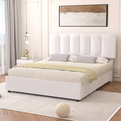 Structure de lit avec rangement à 4 tiroirs et cadre de lit rembourré avec support en bois pour lit double très grand et très grand lit Orhumin