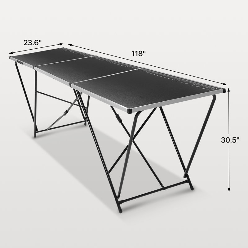 Établi 118 po x 23,6 po, table de travail pliable et mesurable, surface en acier inoxydable, capacité de 66 lb.