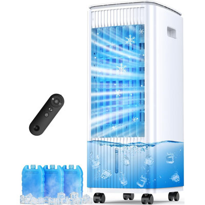 Evaporative Air Swamp Cooler，Evaporative Fan w/ 4 Ice Packs, 3L Water Tank for Cooling, 7H Auto-Off Timer, 70° Oscillating, Quiet Fan for Bedroom Home Office, Cream