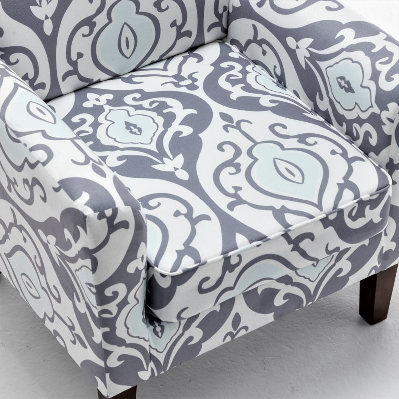 Fauteuil à motifs en mélange de polyester, structure en bois de bouleau massif avec pieds fuselés bruns, chaise d'appoint rembourrée de mousse avec garniture pour le bureau du salon