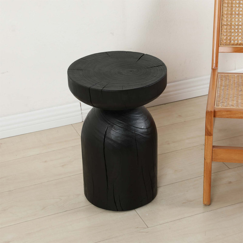 Table d'appoint fabriquée à la main en bois de manguier avec finition craquelée rétro