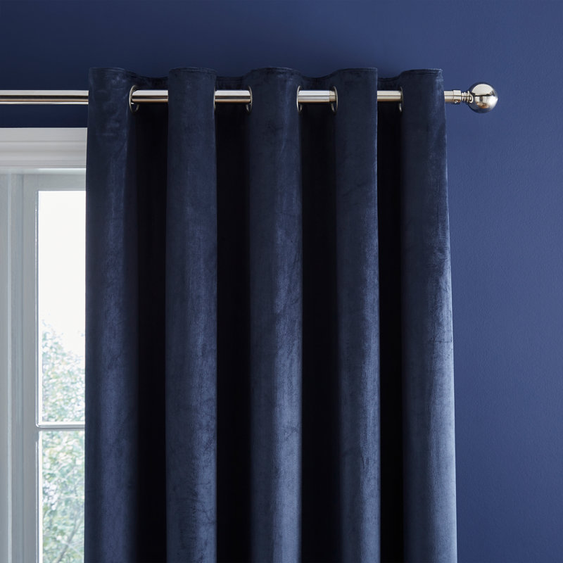 Kingsley Matt Velvet Lined Eyelet Curtains, Navy