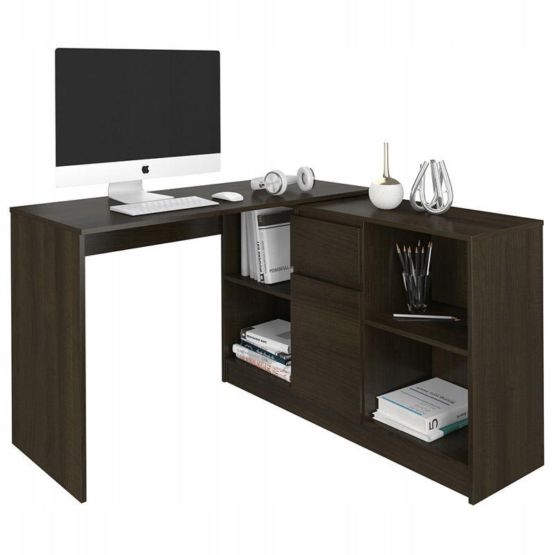Bonetta L-Shaped Computer Table, Brown/White/Pink