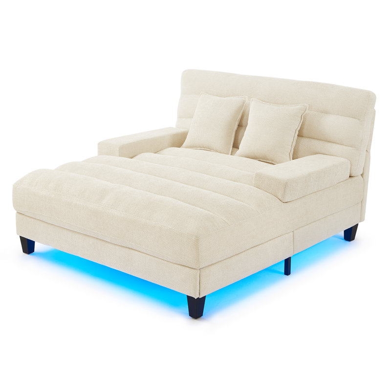 Méridienne inclinable moderne avec lumières DEL et dossier réglable, canapé-lit en chenille de 57,1 po, Beige