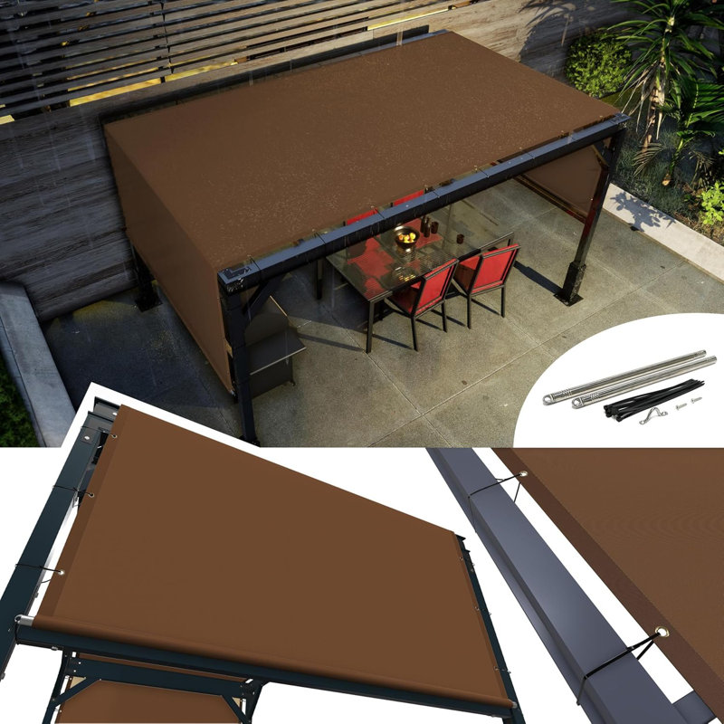 Amgo Customize Waterproof Pergola Canopy Replacement Cover, 95% UV Blockage, with Stainless Steel Weighted Rods, Brown