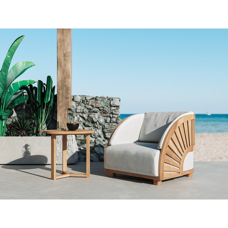 Large Round Teak Outdoor Cross Legs Nesting Side Table, 21.75"H x 23.5"D x 23.5"W
