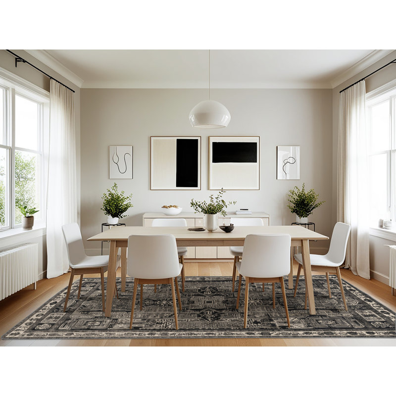 Tapis gris art déco lavable à la machine, Rectangle 7 pi x 10 pi