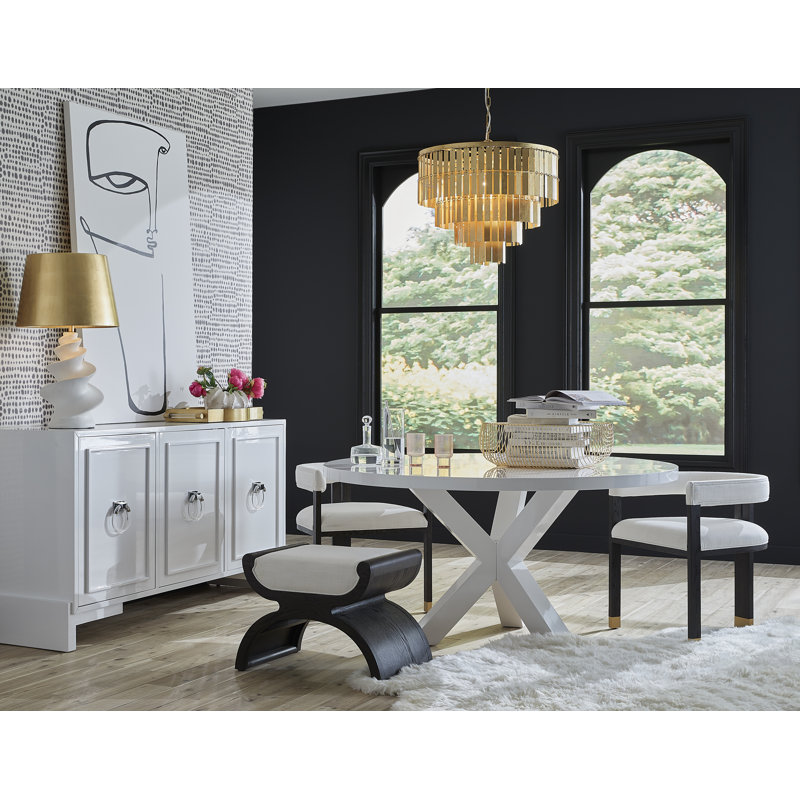Espresso Oak Curved Base 26" Accent Stool with White Linen Cushion