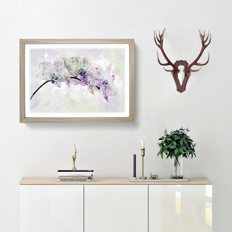 Colourful Orchids in Abstract - Picture Frame Graphic Art Print, Oak Framed, 36cm H x 48cm W x 2cm D