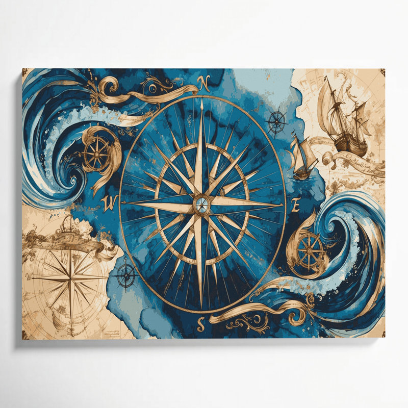 "Nautical Compass Designs", art mural sur toile beige, H 11 po x l 14 po