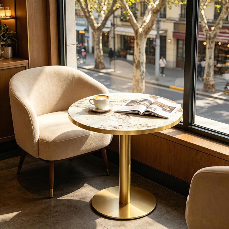 Table de salle à manger Aaban 31,5 po, Gold / White, Gold, Bronze, Brown