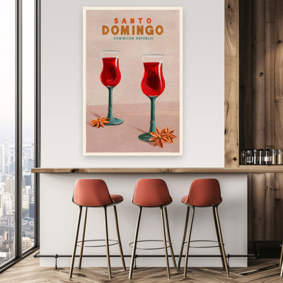 Santo Domingo Dominican Republic Cocktail Art Retro Vintage Abstract Tropical Landscape Wall Art Print 1 Piece Wrapped Canvas Wall Art