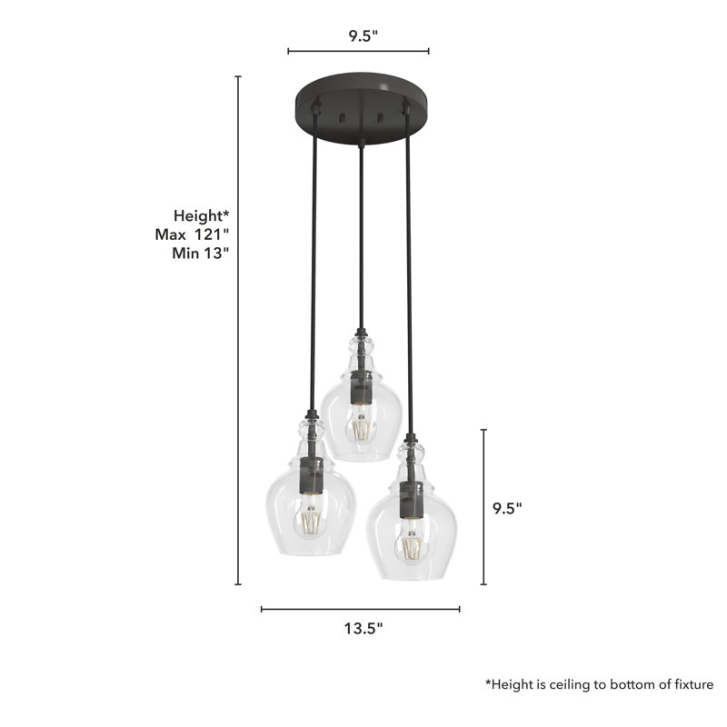 Noble Bronze 3-Light Cluster Pendant with Clear Glass Shades