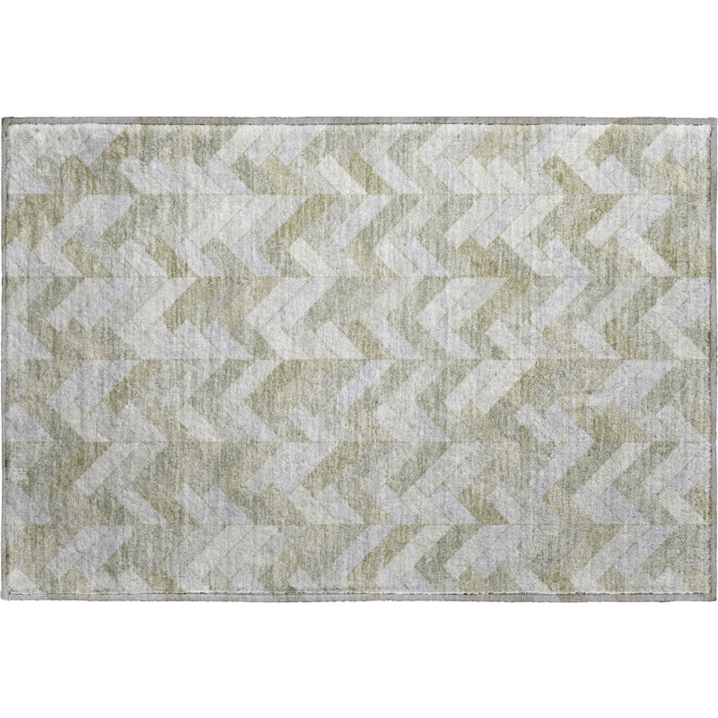 Tapis géométrique de qualité supérieure lavable à la machine Mayfield AMF2297, Taupe, 2 pi 6 po x 3 pi 10 po