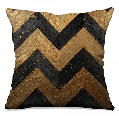 Gold Black Chevron Double Sided Throw Pillows