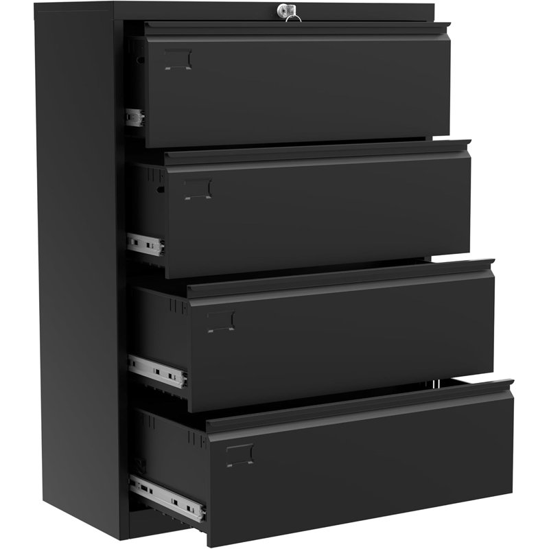 Classeur à 4 tiroirs, classeurs en métal, classeur avec serrure, classeur latéral pour dessous de bureau, noir