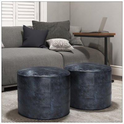 Repose-pieds Connor de 18 po de largeur en cuir véritable bleu marine vieilli