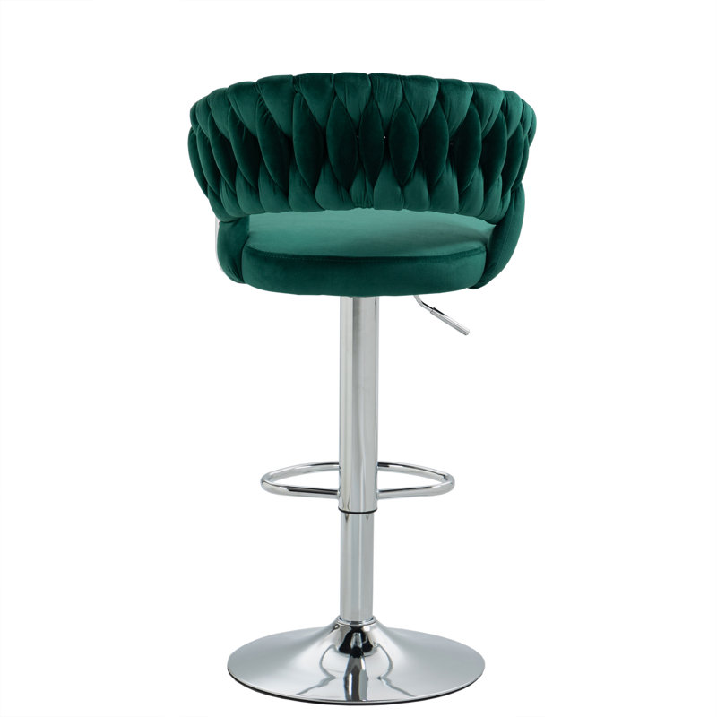 Christal Height Adjustable Swivel Bar Stool, Silver, Dark Green