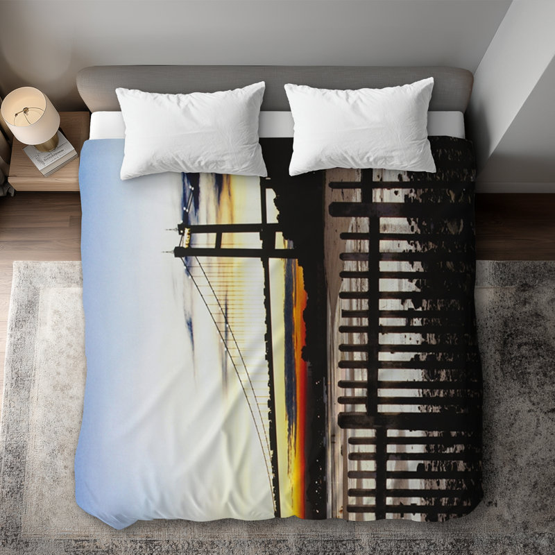 Bridge by Sunset - Orange Duvet Cover for Home Decor