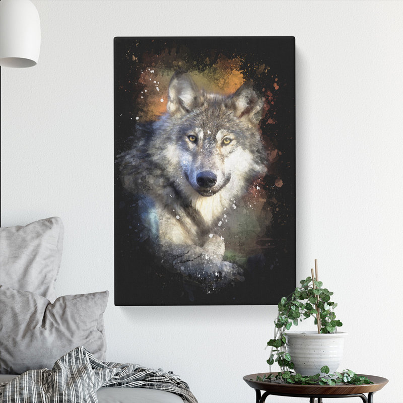 Wolf Vol.2 Paint Splash - Wrapped Canvas, 60cm H x 40cm W x 3cm D