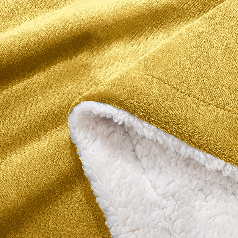 Formaran Sherpa Fleece Fur Thick Reversible Blanket Throw, W200 x L240cm, Ochre