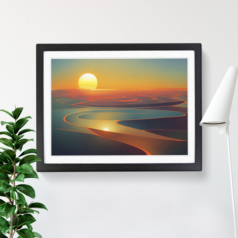 XH1022-6184X Modern Sunrise Abstract - Single Picture Frame Print, Black, 46cm H x 64cm W x 2cm D