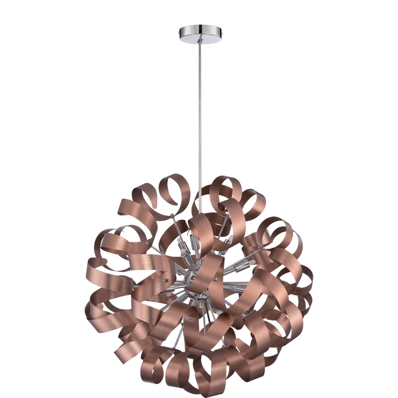 Lustre sphérique unique à 12 lumières Ailis, H 23 po x l 23 po x P 23 po, Cuivre satiné