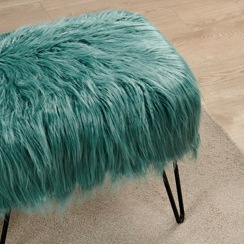 Keilia Upholstered Ottoman, Oil Blue Faux Fur