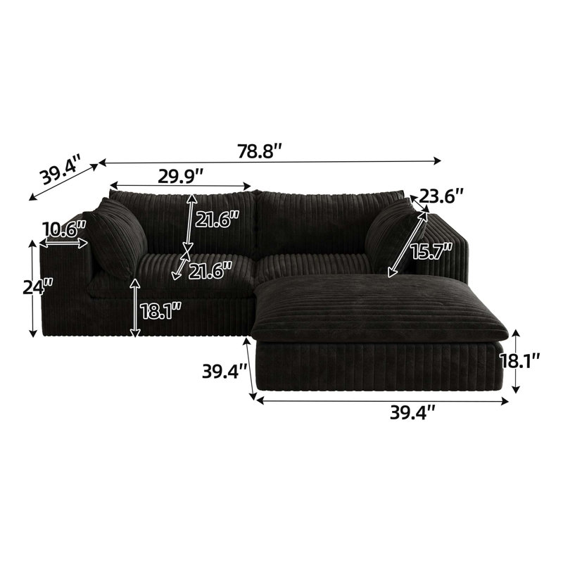 Canapé 39,8 pouces Cloud, Tissu noir