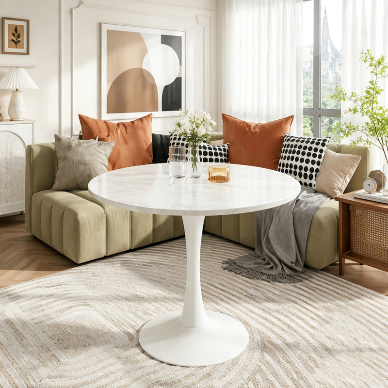 Table basse ronde avec plateau en marbre, Blanc