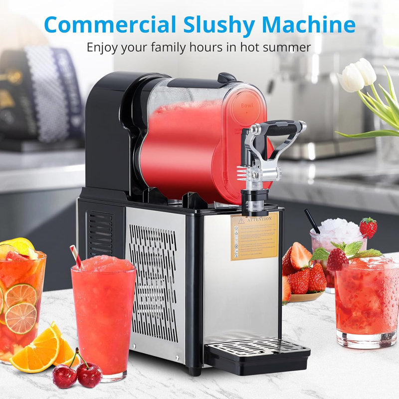 Machine à granité commerciale 3L / 0,8Gal, machine à boissons glacées en acier inoxydable et margarita avec lumières DEL, compresseur puissant et autonettoyante pour le bar, le restaurant et les fêtes