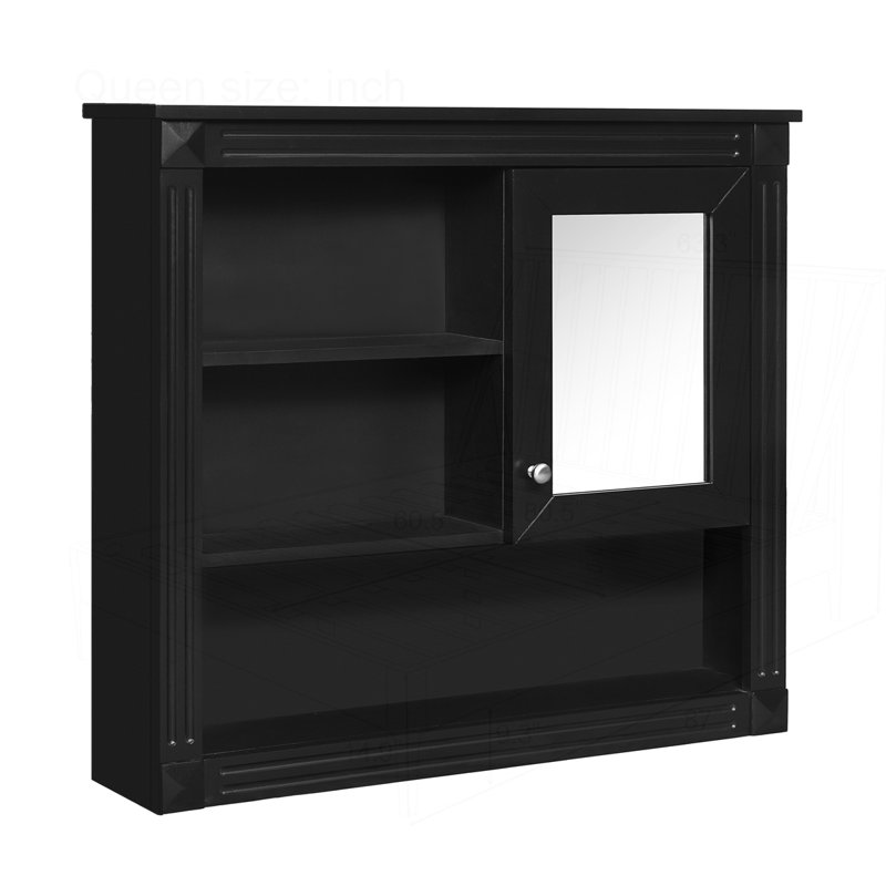 32" Bathroom Wall Cabinet with Mirror, Black