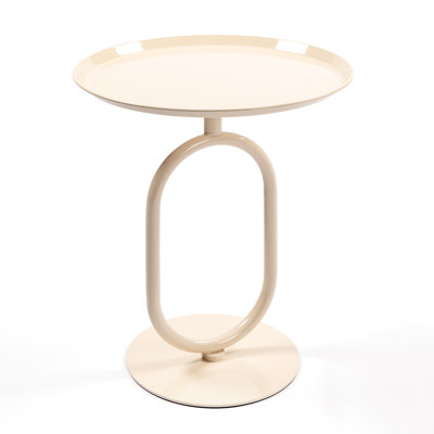 Petite table d'appoint ronde en forme de lanterne en métal crème blanc