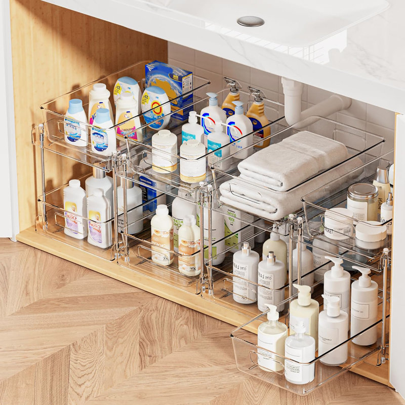 4 Pack 2 Tier Clear Pull Out Under Sink Organizers