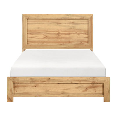 Natural Finish Panel Bed For Bedroom, In A Box, With Attractive Headboard And , Quick Easy Assembly Full Size With Headboard, Rails, Modern Rustic Look