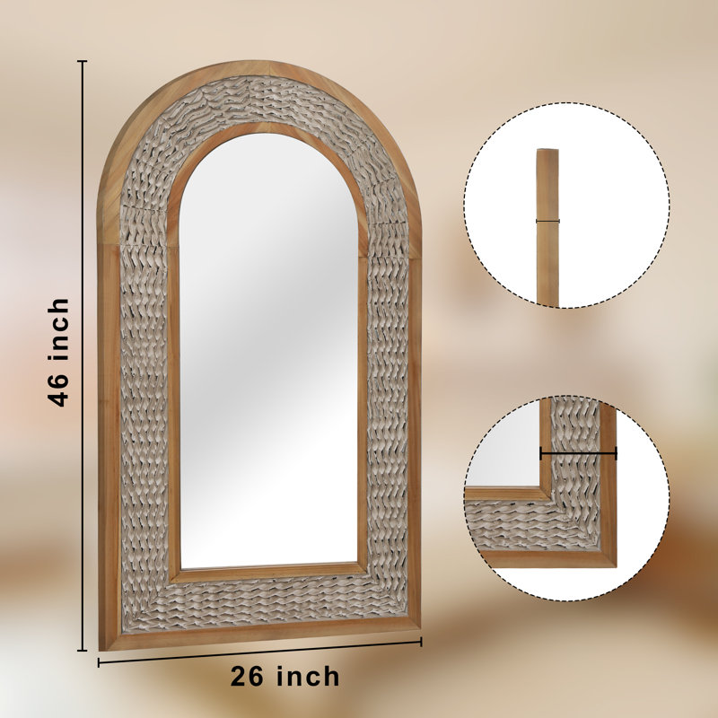 Rustic Arched Wooden Frame Wall Mirror, 46" x 26"