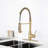 Pull Down Kitchen Sink Faucet In Brushed Gold - Corrosion Proof, 360 Swivel, 4.72" Spout Height With Rust And , 9.05" Spout, 1.8Gpm